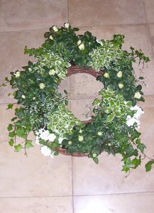 Rundbepflanzter Kranz mit Topfrosen