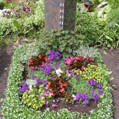 Bunt bepflanztes Urnengrab