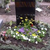 Urnengrab mit Bepflanzung im Frühling