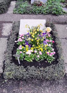 Urnengrab mit Bepflanzung im Frühling